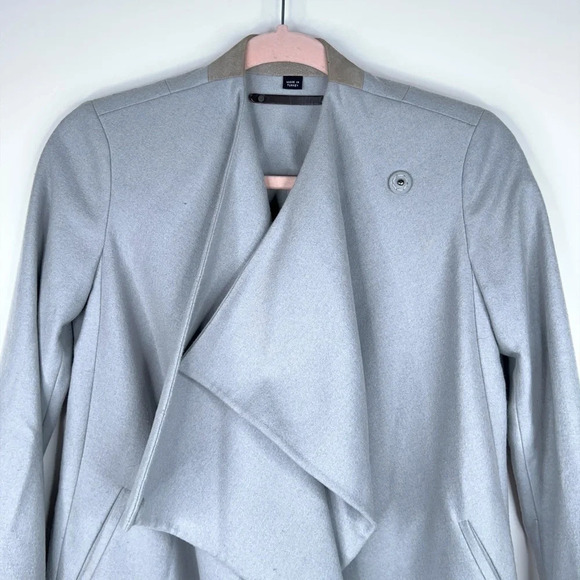 All Saints Ora Wool Blend Jacket Gray Draped Lapels Snap Closure Neutral Size 00 - Picture 2 of 11